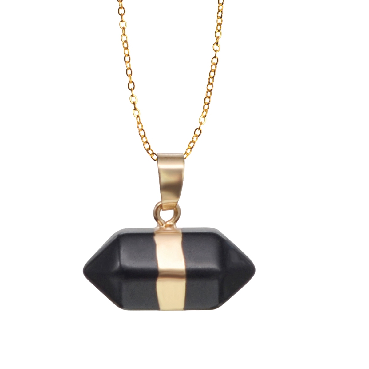 Hexagonal Column Gold Necklace，Natural Stone Pendant for Women and Girls