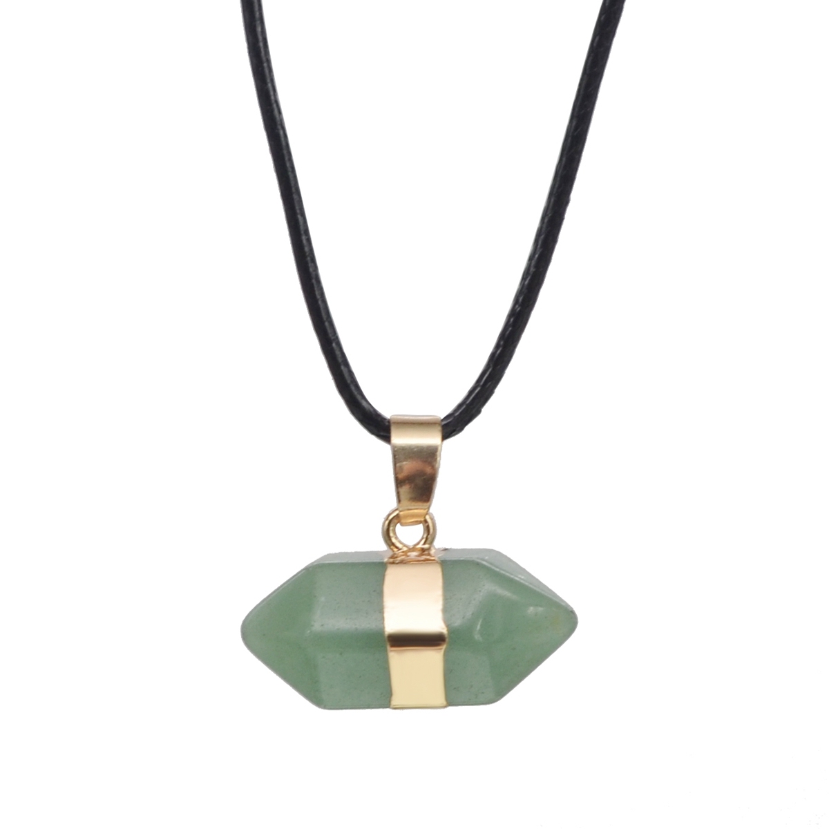 Hexagonal Column Gold Necklace，Natural Stone Pendant for Women and Girls
