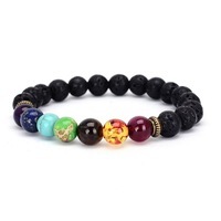 Men Women 8mm Lava Rock 7 Chakra Aromatherapy Essential Oil Diffuser Bracelet Elastic Natural Stone Yoga Beads Bracelet Bangle