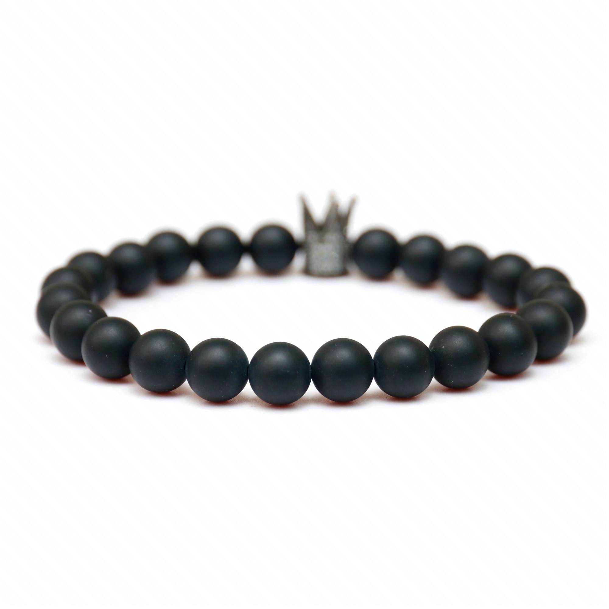 Beads Charm Fashion Men's 8mm Matte Black Onyx Crown Silver Gold Round Bracelet Rose Gold Crown