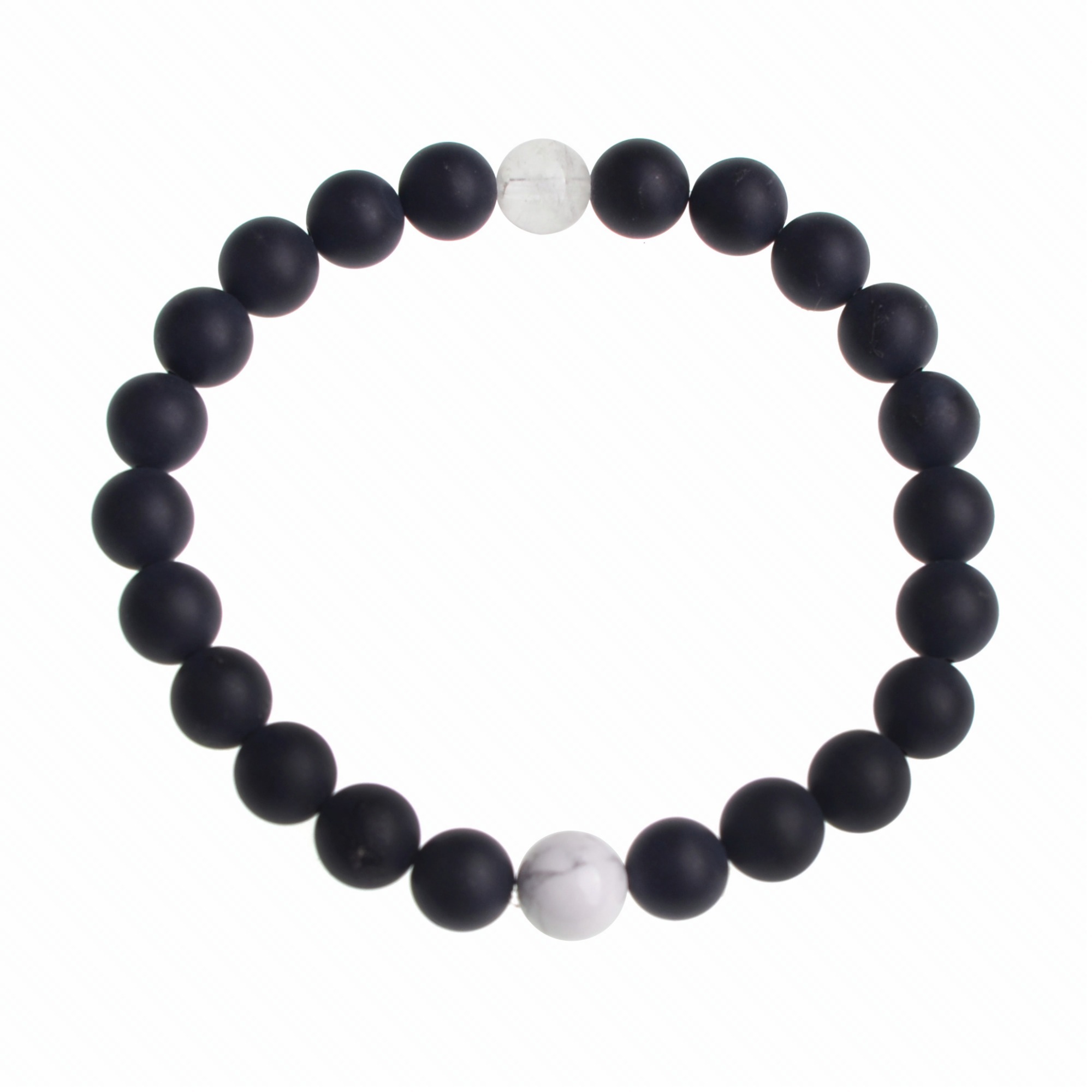 Handmade Gem Unisex Howlite and Black Onyx Beads Stretch Bracelets