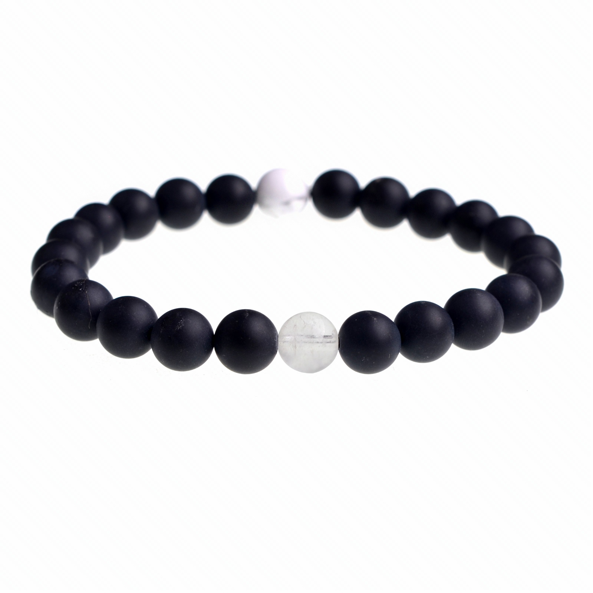 Handmade Gem Unisex Howlite and Black Onyx Beads Stretch Bracelets