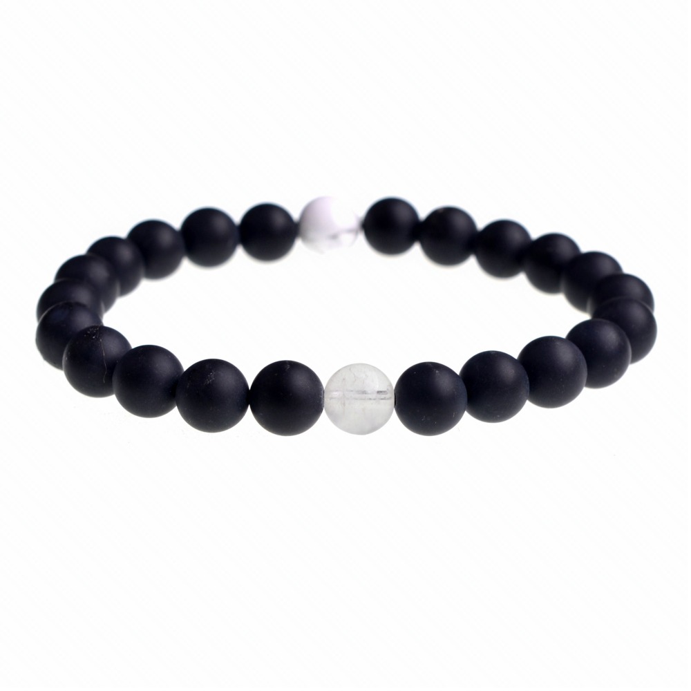 Handmade Gem Unisex Howlite and Black Onyx Beads Stretch Bracelets
