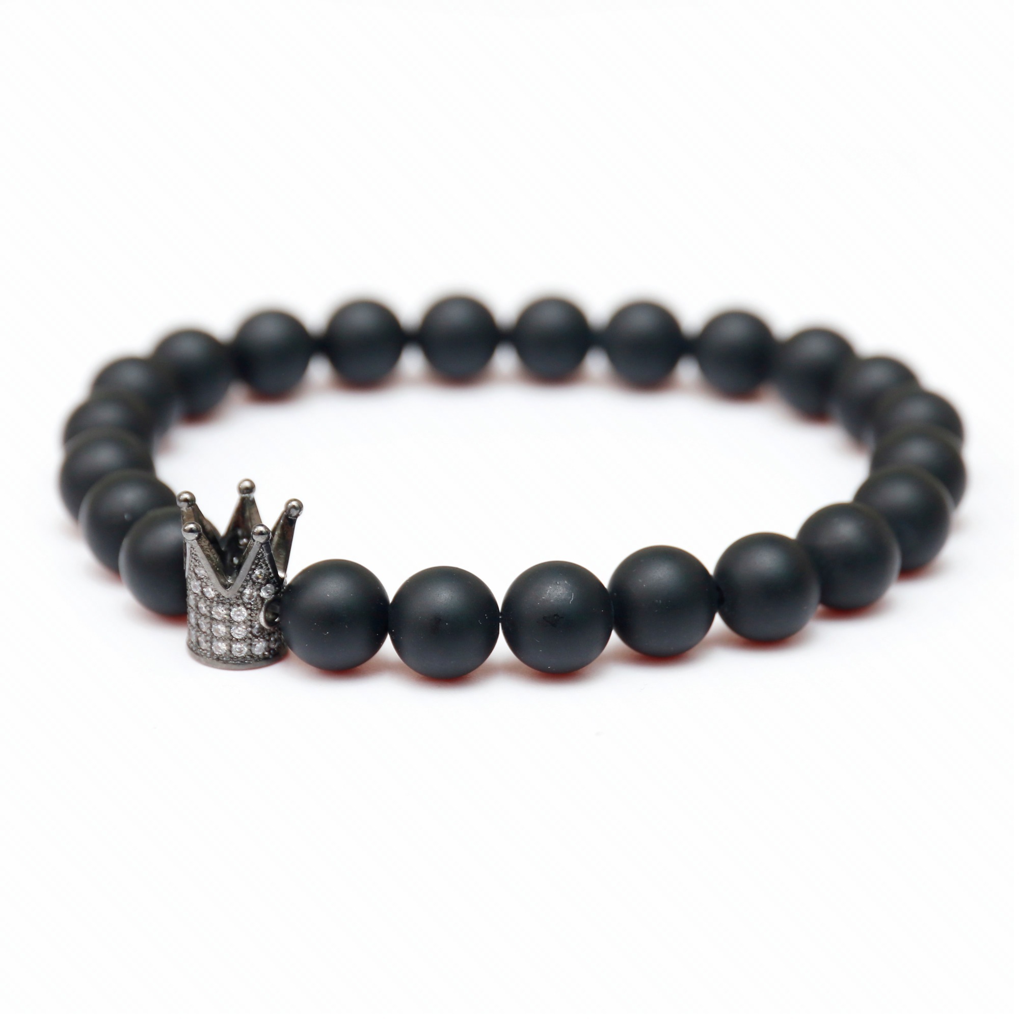 Beads Charm Fashion Men's 8mm Matte Black Onyx Crown Silver Gold Round Bracelet Rose Gold Crown