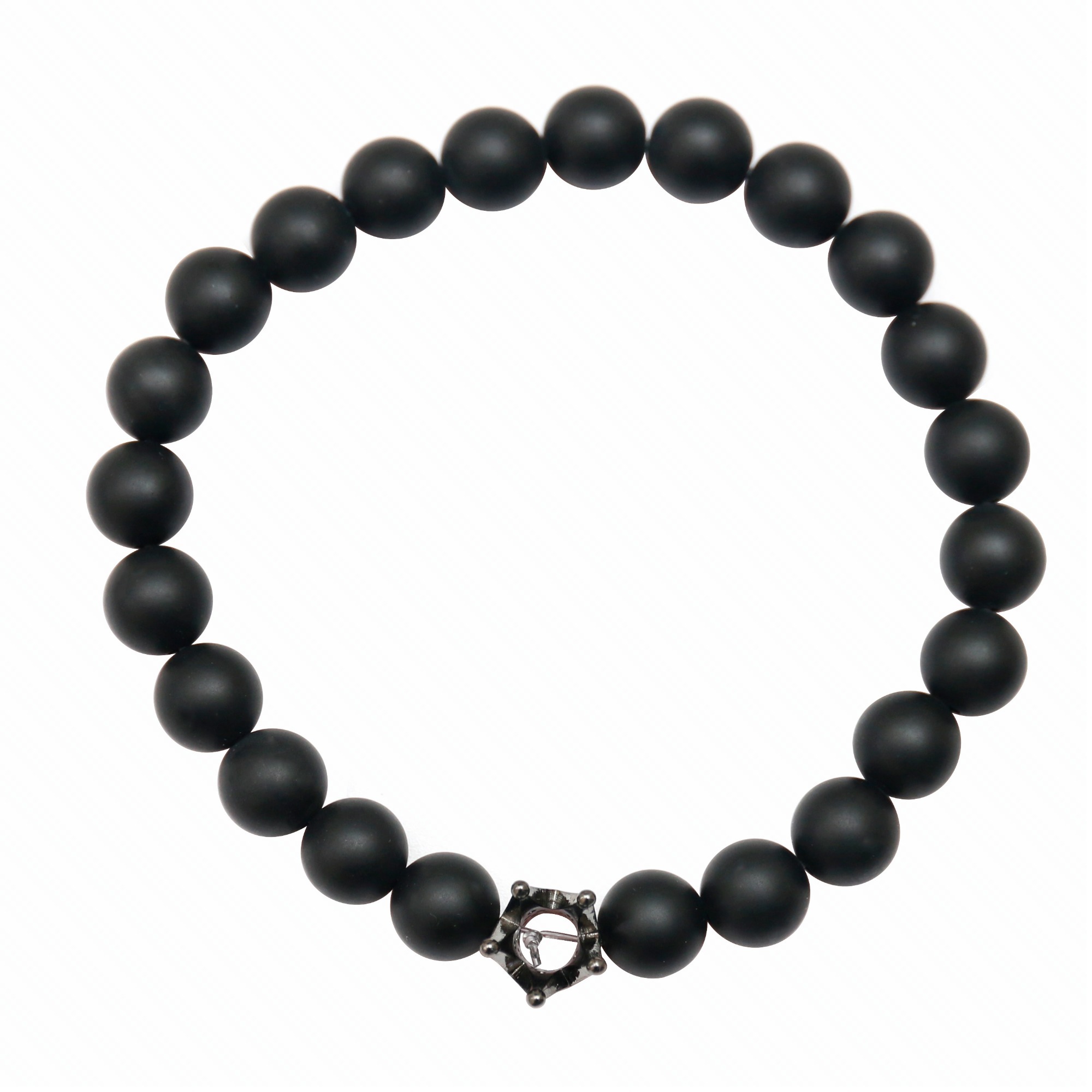 Beads Charm Fashion Men's 8mm Matte Black Onyx Crown Silver Gold Round Bracelet Rose Gold Crown