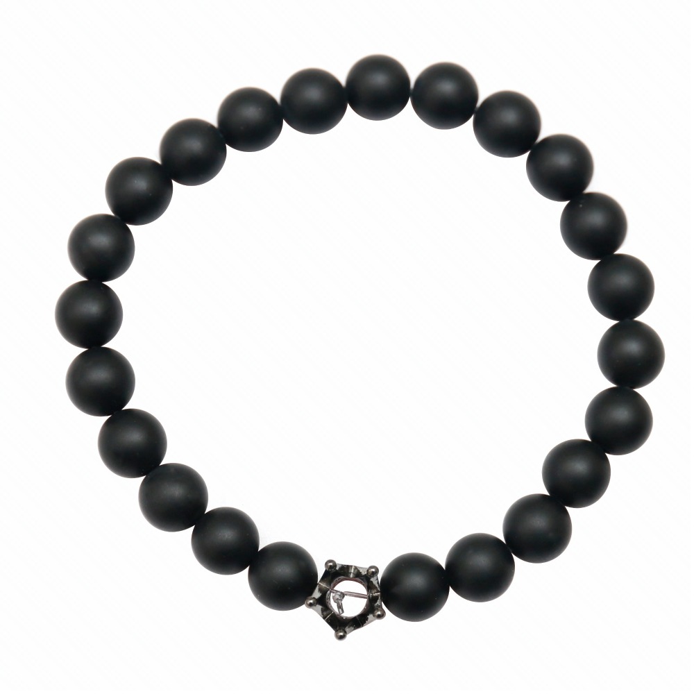Beads Charm Fashion Men's 8mm Matte Black Onyx Crown Silver Gold Round Bracelet Rose Gold Crown