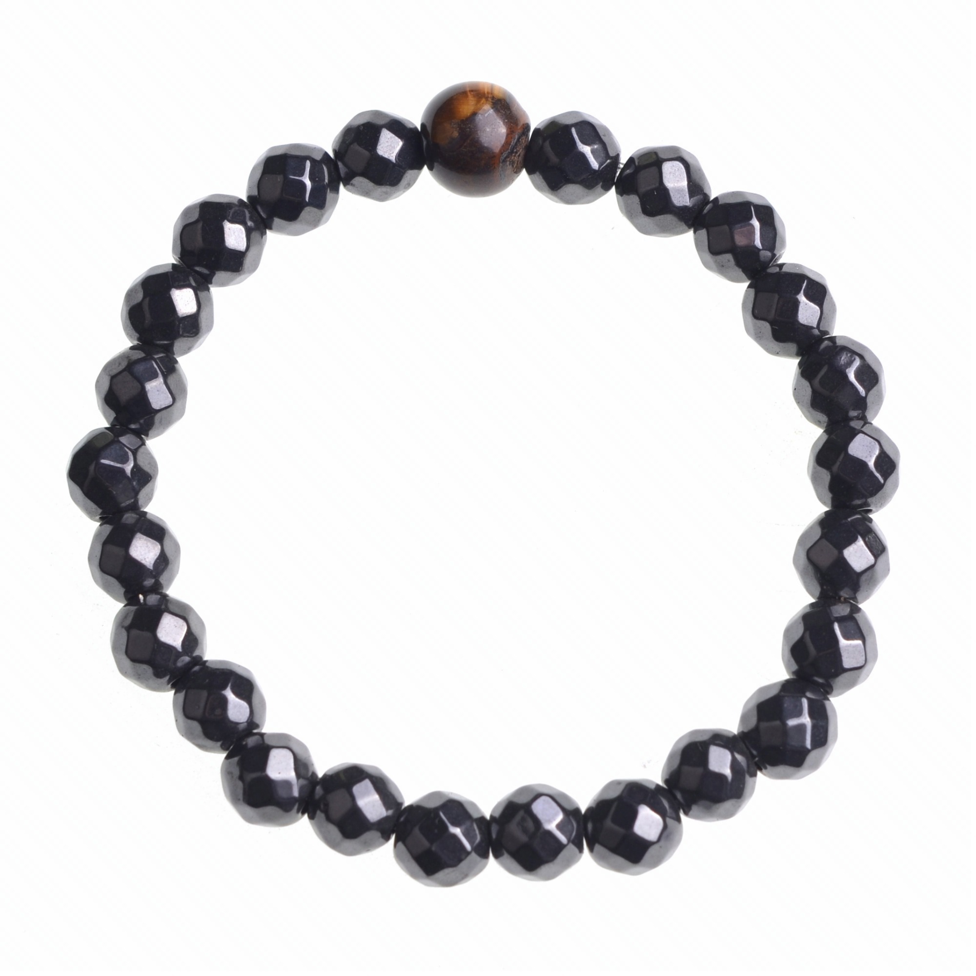 10mm Tiger Eye and 8mm Magnetic Hematite Faceted Black Beads Gem Stretch Therapy Bracelet