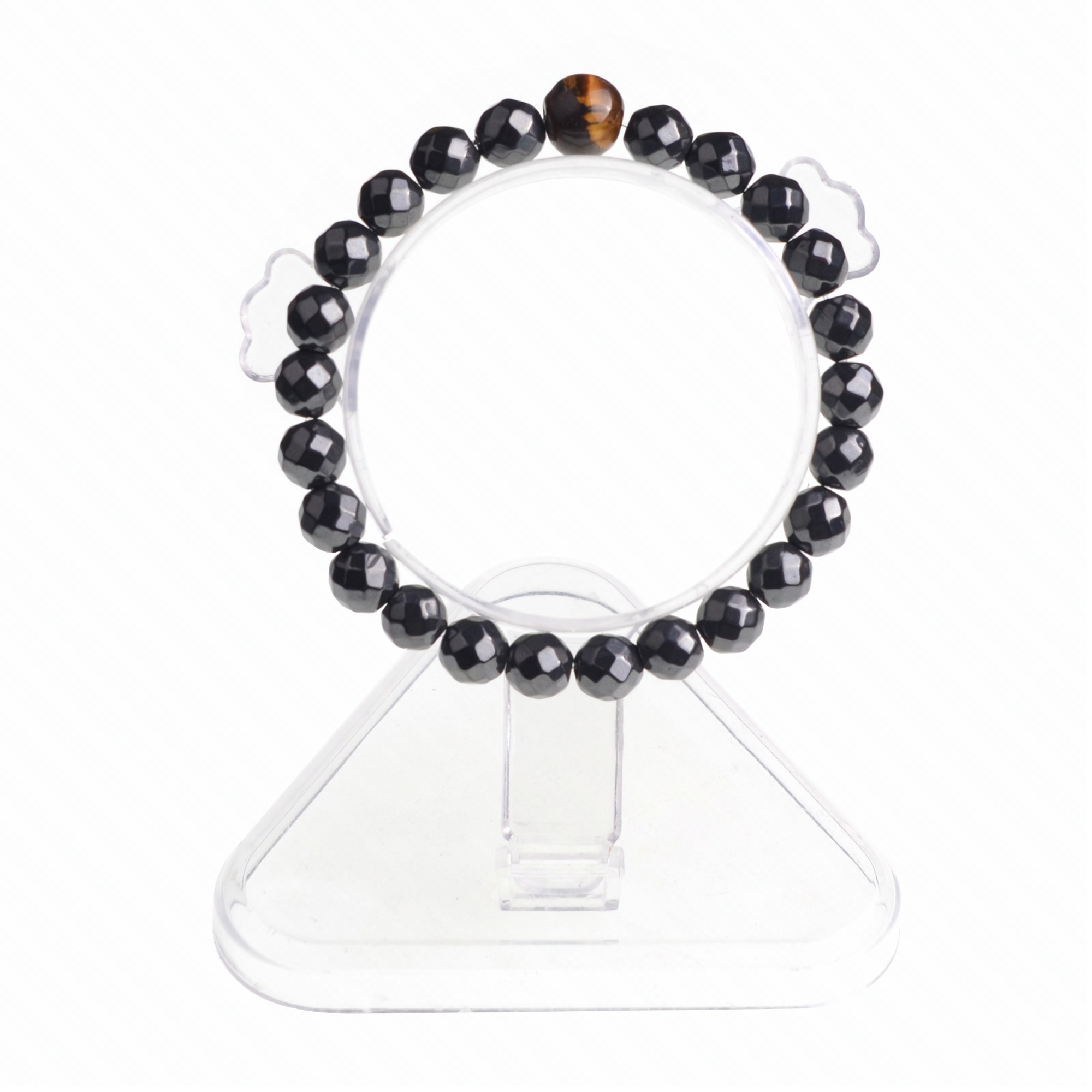10mm Tiger Eye and 8mm Magnetic Hematite Faceted Black Beads Gem Stretch Therapy Bracelet