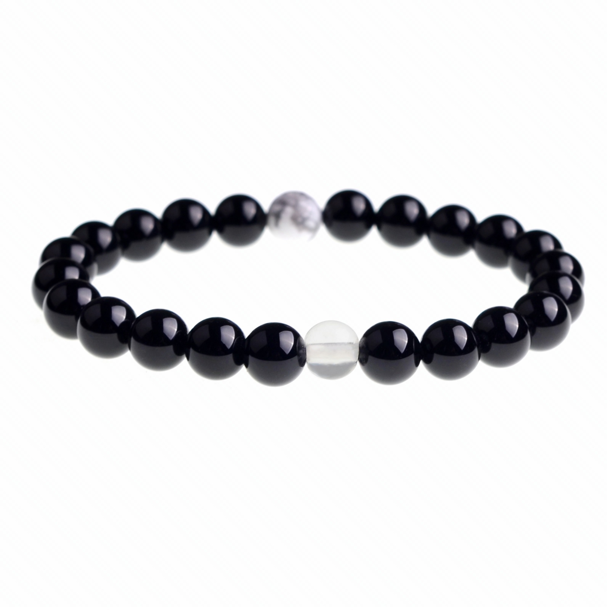 Handmade Gem Unisex Howlite and Black Onyx Beads Stretch Bracelets