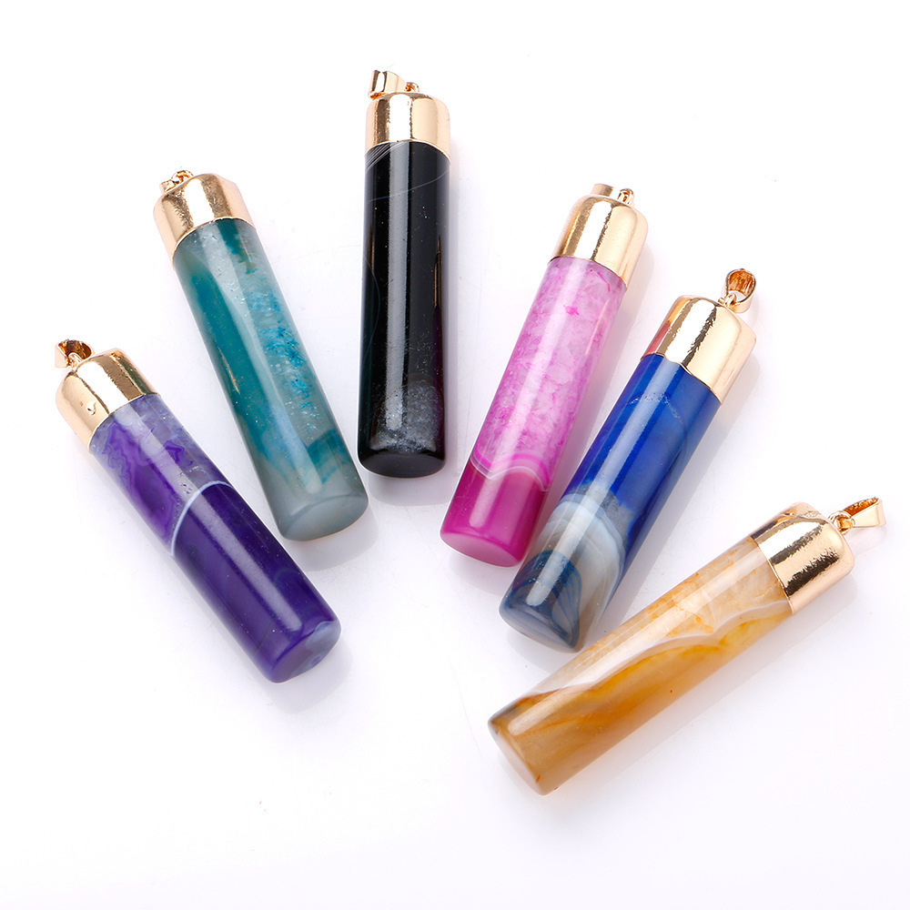 Natural Stone Necklace Cylinder Pendant Crystal Fashion Jewelry for Women Girls