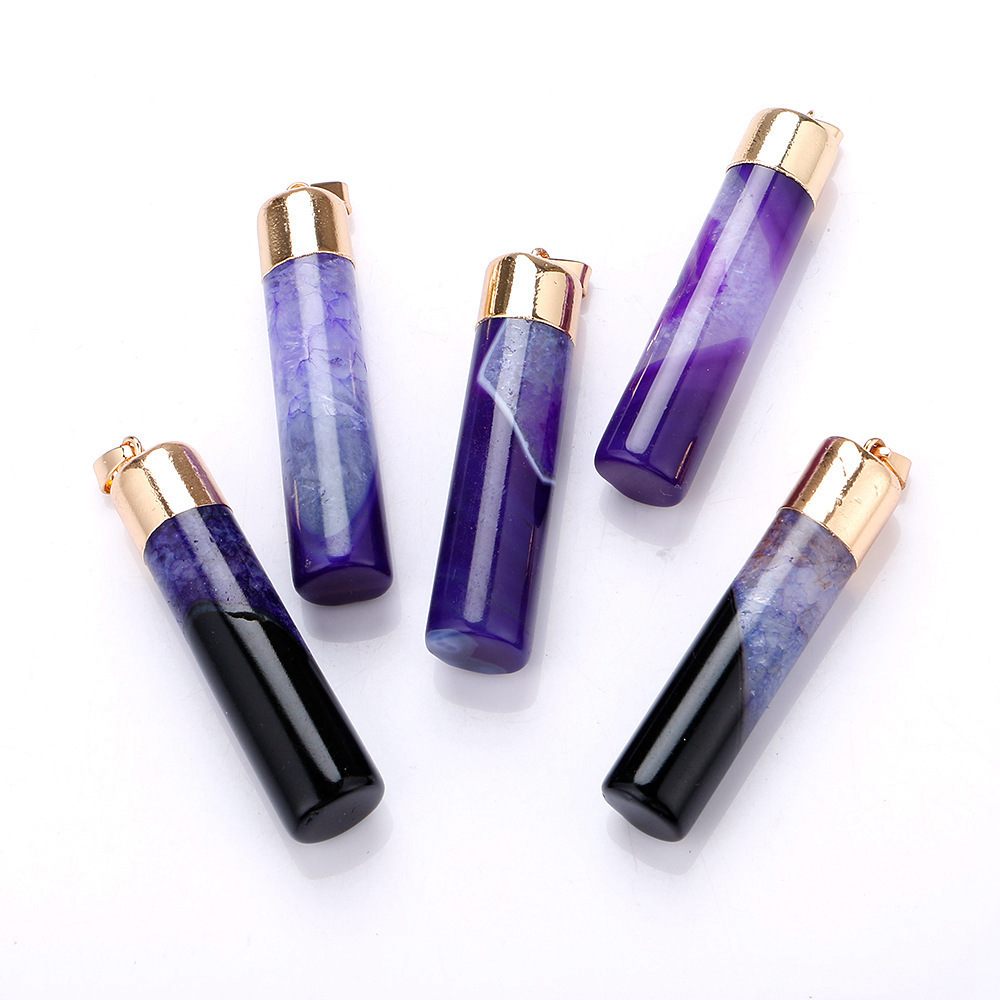 Natural Stone Necklace Cylinder Pendant Crystal Fashion Jewelry for Women Girls