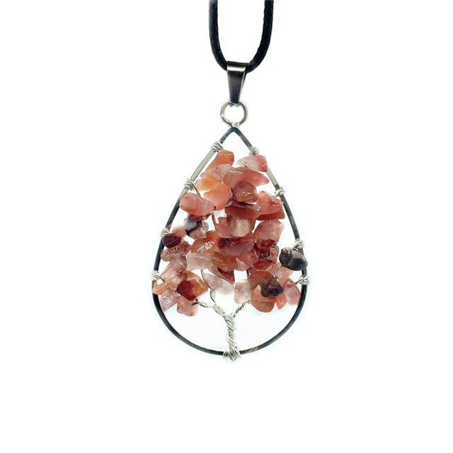 Natural Healing Crystals Quartz Tree Of Life Necklace Gemstone Pendant for unisex