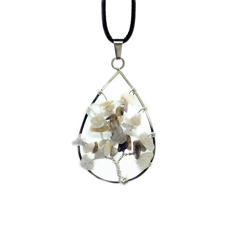 Natural Healing Crystals Quartz Tree Of Life Necklace Gemstone Pendant for unisex