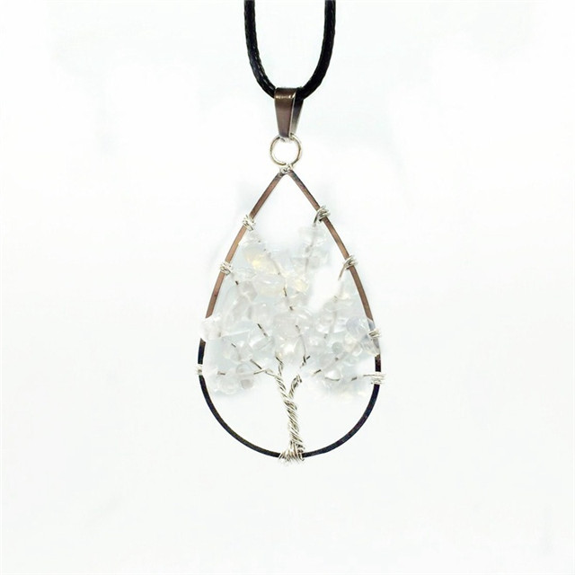 Natural Healing Crystals Quartz Tree Of Life Necklace Gemstone Pendant for unisex