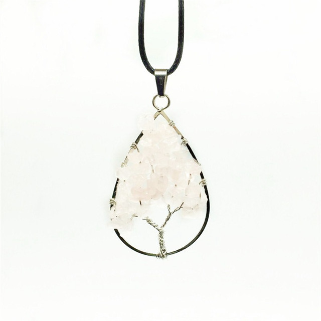Natural Healing Crystals Quartz Tree Of Life Necklace Gemstone Pendant for unisex