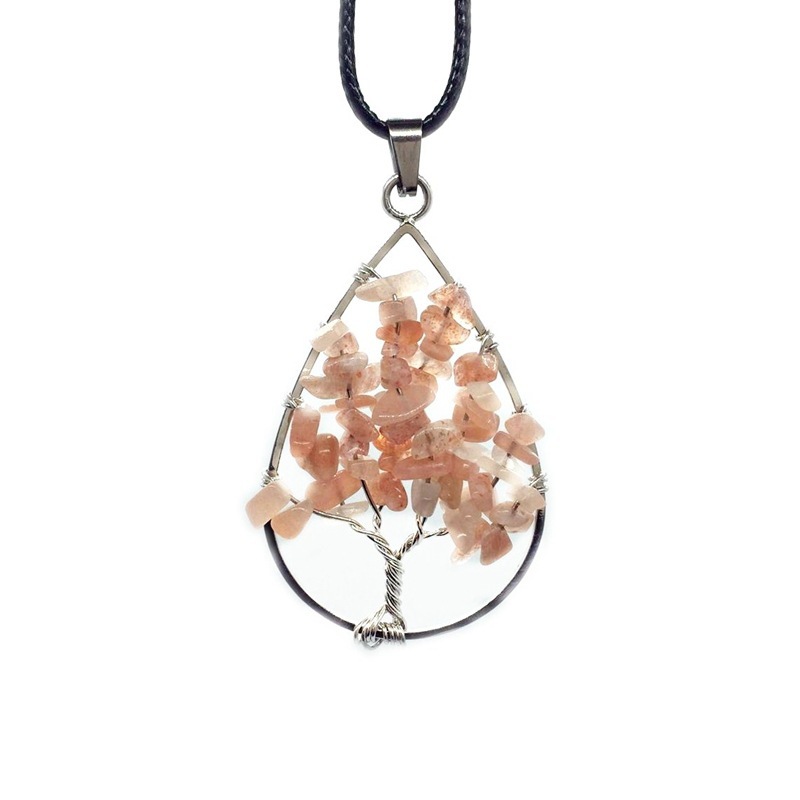 Natural Healing Crystals Quartz Tree Of Life Necklace Gemstone Pendant for unisex