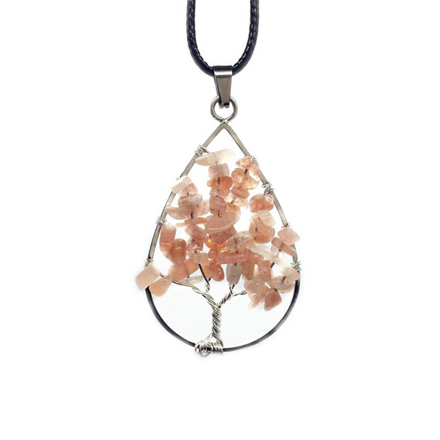 Natural Healing Crystals Quartz Tree Of Life Necklace Gemstone Pendant for unisex