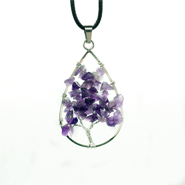 Natural Healing Crystals Quartz Tree Of Life Necklace Gemstone Pendant for unisex