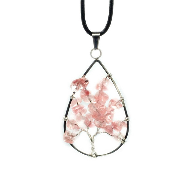 Natural Healing Crystals Quartz Tree Of Life Necklace Gemstone Pendant for unisex
