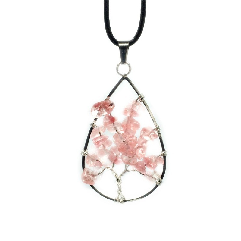 Natural Healing Crystals Quartz Tree Of Life Necklace Gemstone Pendant for unisex