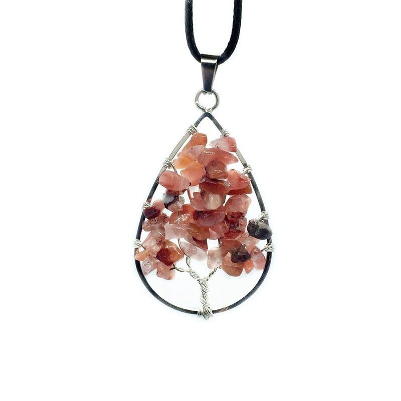 Natural Healing Crystals Quartz Tree Of Life Necklace Gemstone Pendant for unisex