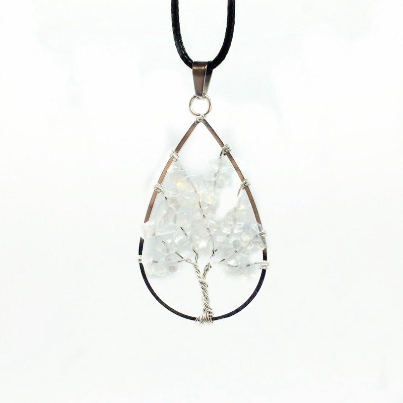 Natural Healing Crystals Quartz Tree Of Life Necklace Gemstone Pendant for unisex