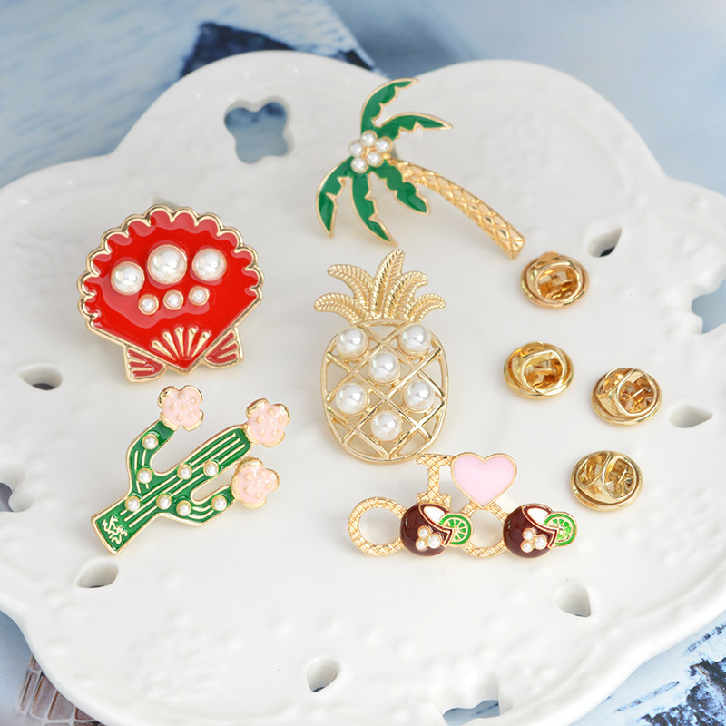 Enamel Lapel Pins Sets Cute Cartoon Plant Pearl Pineapple Badges Brooches for Clothing Bags Backpacks Jackets Hat Jewelry DIY Ac