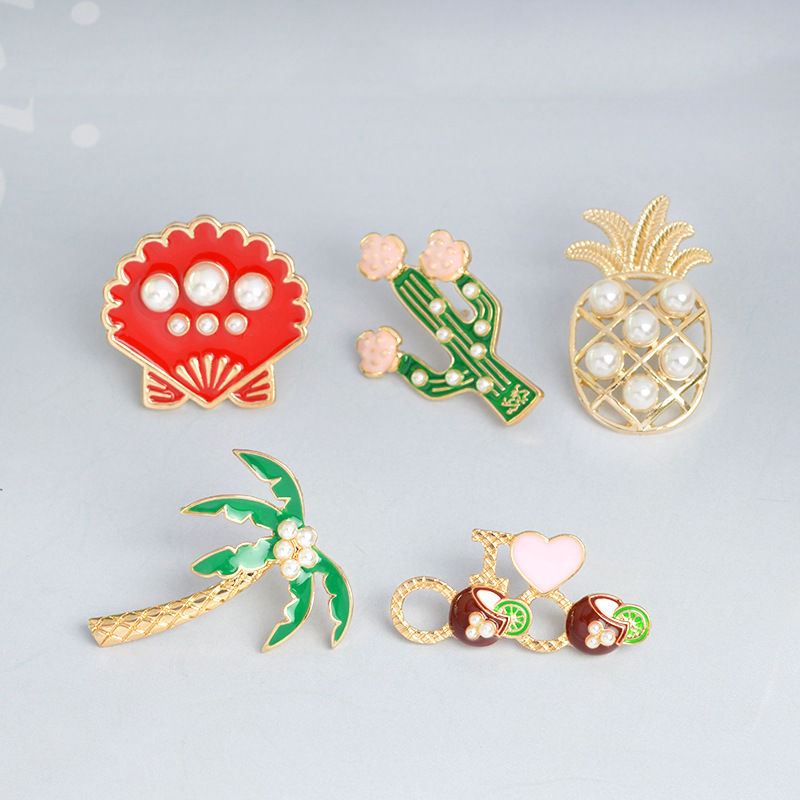 Enamel Lapel Pins Sets Cute Cartoon Plant Pearl Pineapple Badges Brooches for Clothing Bags Backpacks Jackets Hat Jewelry DIY Ac