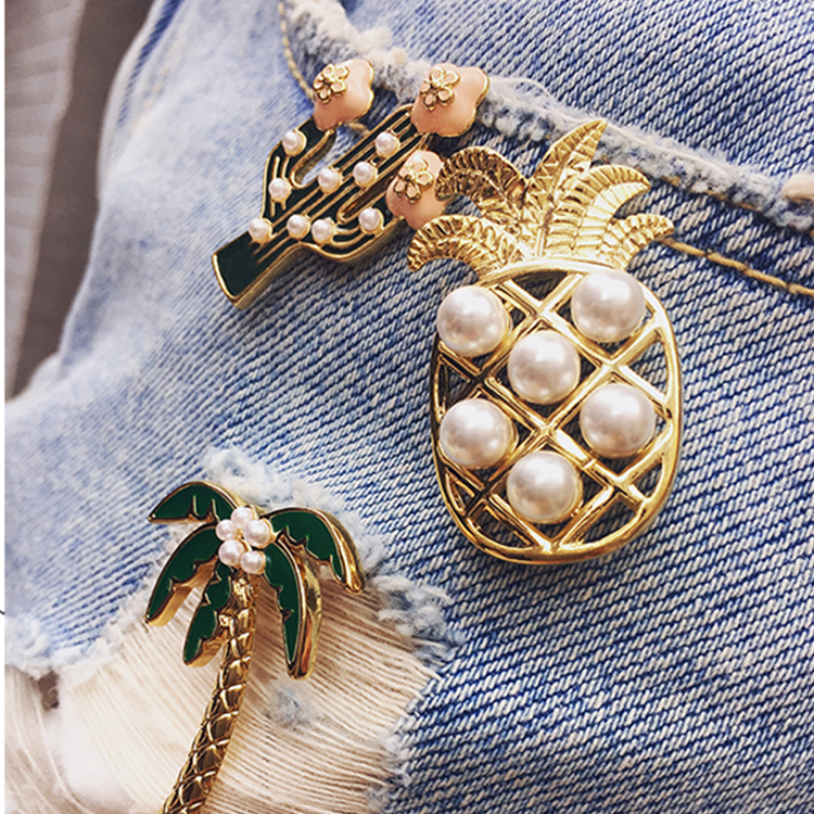 Enamel Lapel Pins Sets Cute Cartoon Plant Pearl Pineapple Badges Brooches for Clothing Bags Backpacks Jackets Hat Jewelry DIY Ac