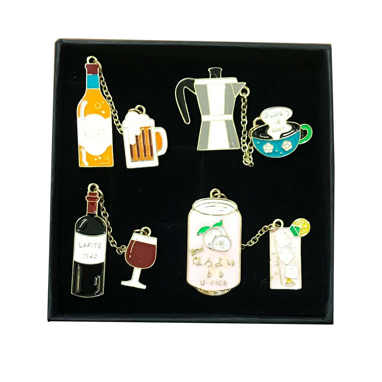 Alloy Pins Sets Cute Cartoon Wine Beer Coffee juice Brooches for Clothing Bags Backpacks Jackets Hat Jewelry DIY Accessories