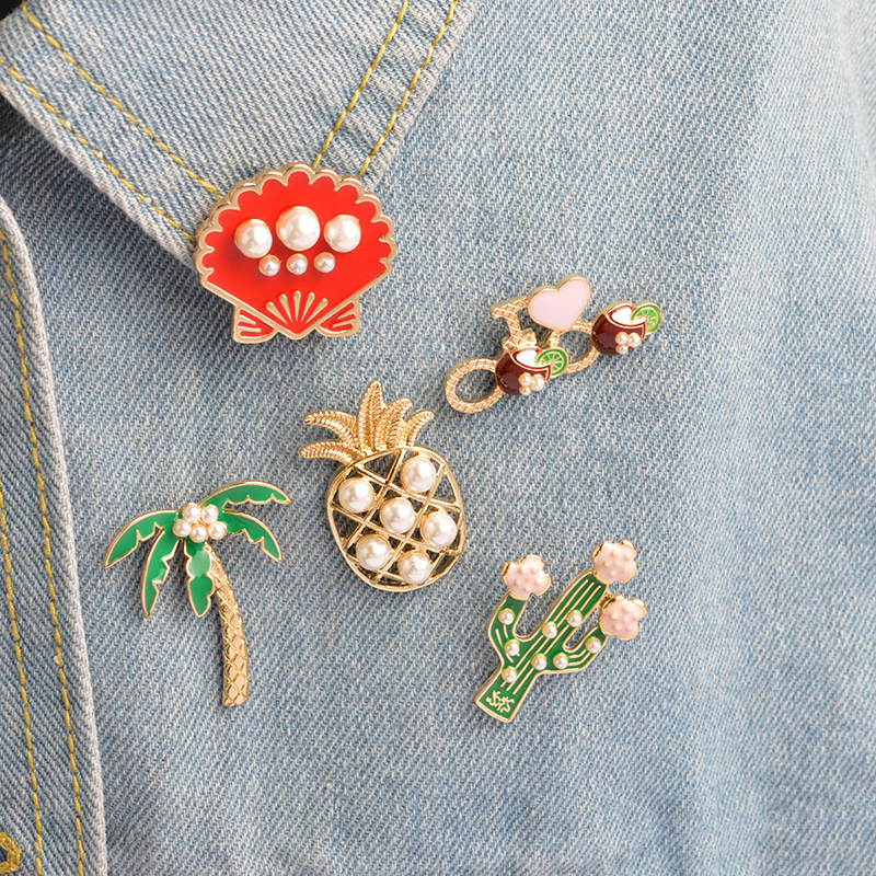 Enamel Lapel Pins Sets Cute Cartoon Plant Pearl Pineapple Badges Brooches for Clothing Bags Backpacks Jackets Hat Jewelry DIY Ac