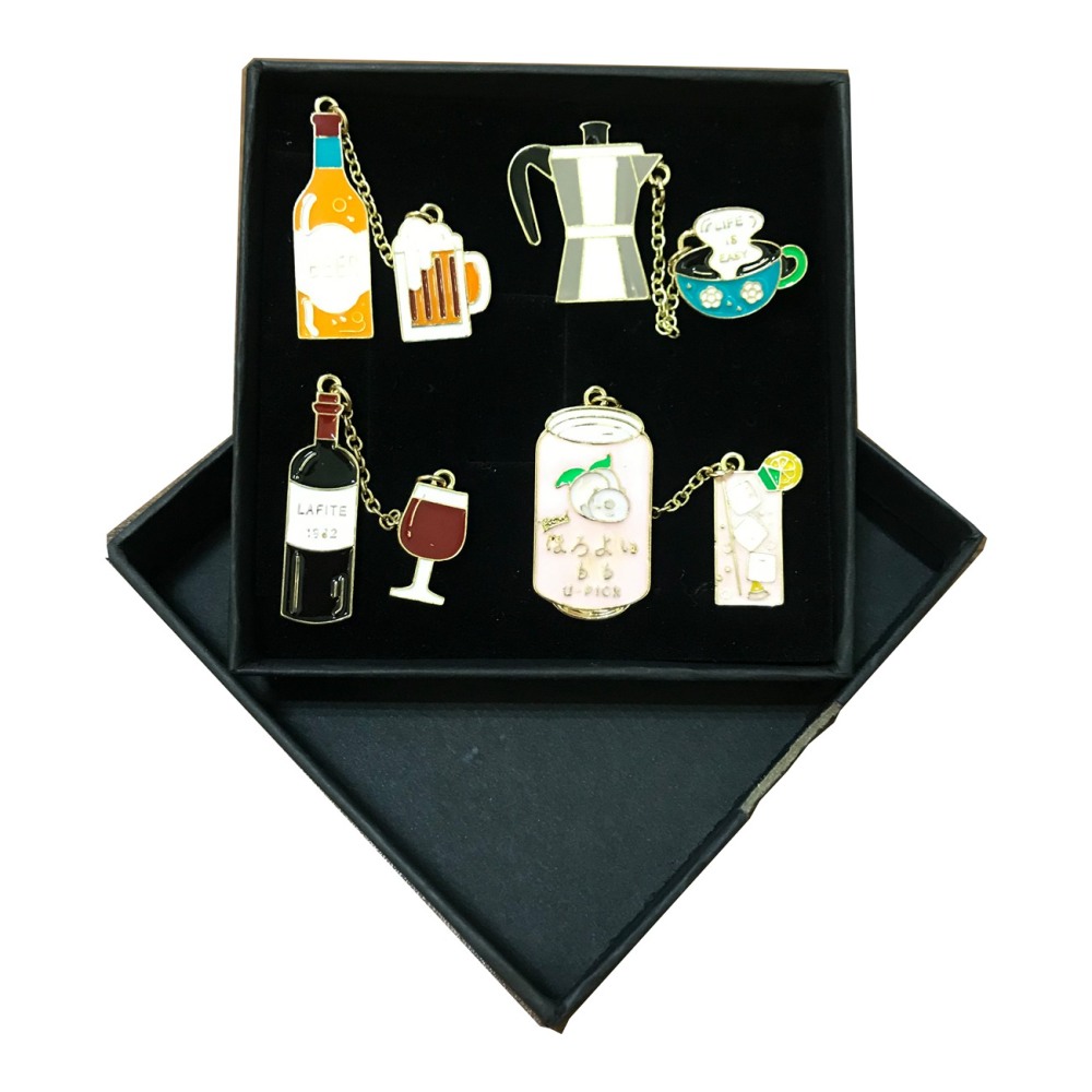 Alloy Pins Sets Cute Cartoon Wine Beer Coffee juice Brooches for Clothing Bags Backpacks Jackets Hat Jewelry DIY Accessories