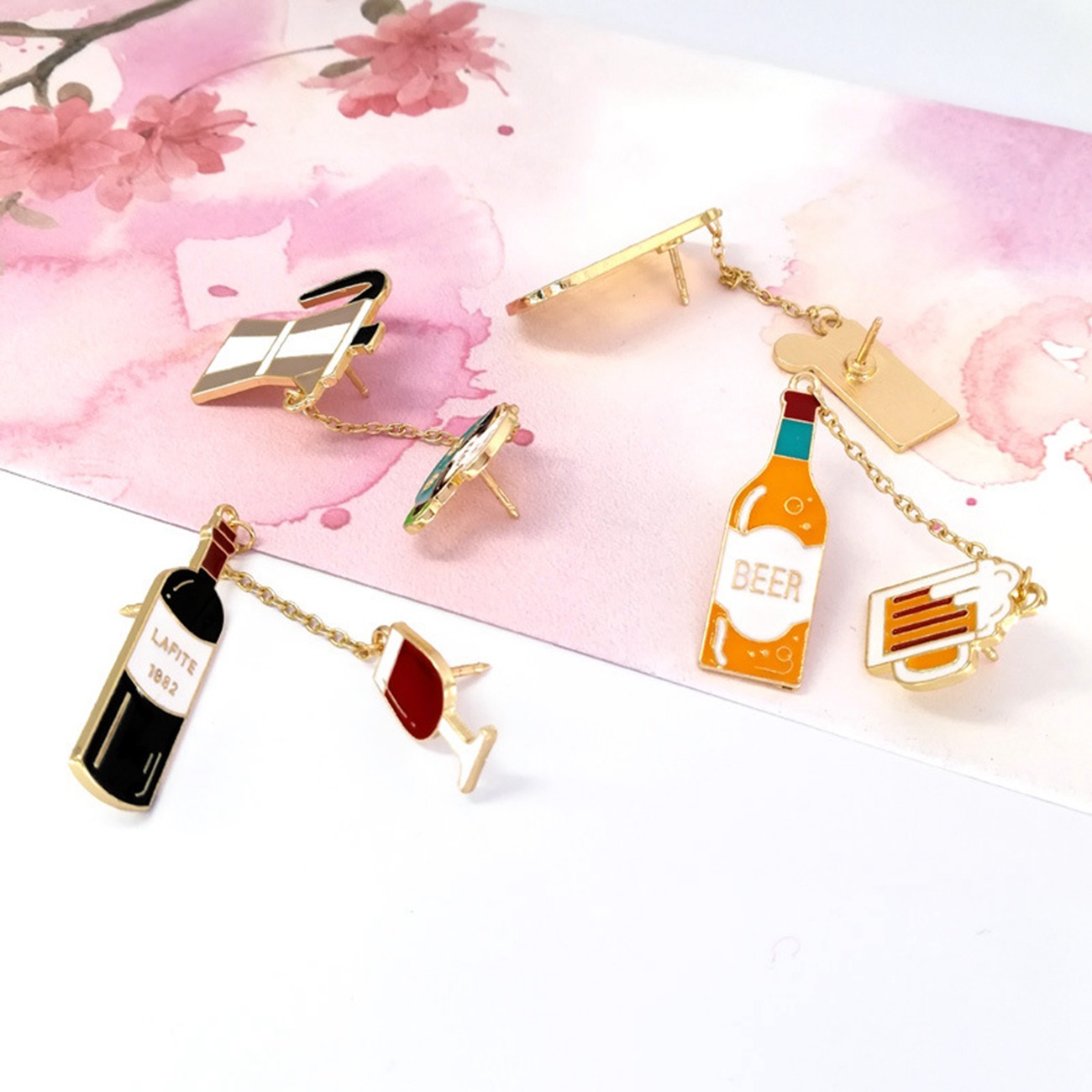Alloy Pins Sets Cute Cartoon Wine Beer Coffee juice Brooches for Clothing Bags Backpacks Jackets Hat Jewelry DIY Accessories