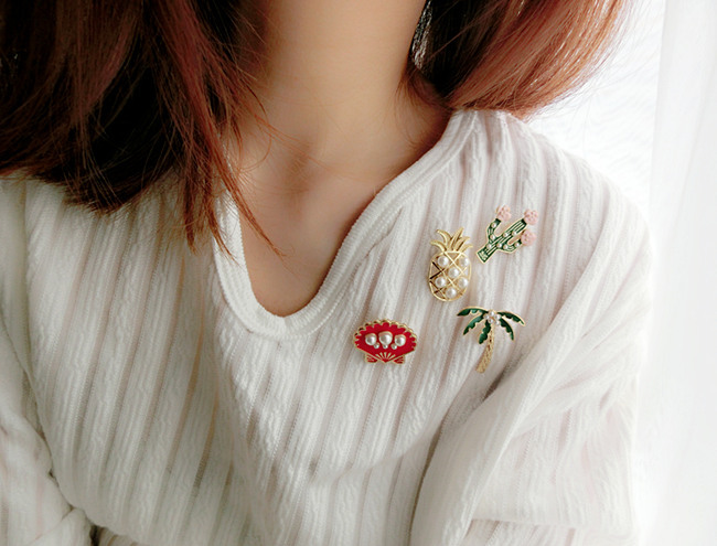 Enamel Lapel Pins Sets Cute Cartoon Plant Pearl Pineapple Badges Brooches for Clothing Bags Backpacks Jackets Hat Jewelry DIY Ac