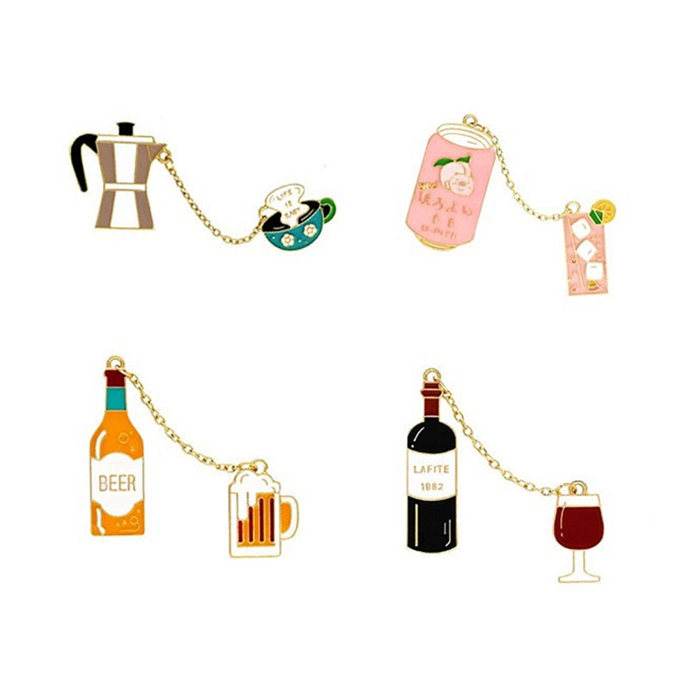 Alloy Pins Sets Cute Cartoon Wine Beer Coffee juice Brooches for Clothing Bags Backpacks Jackets Hat Jewelry DIY Accessories