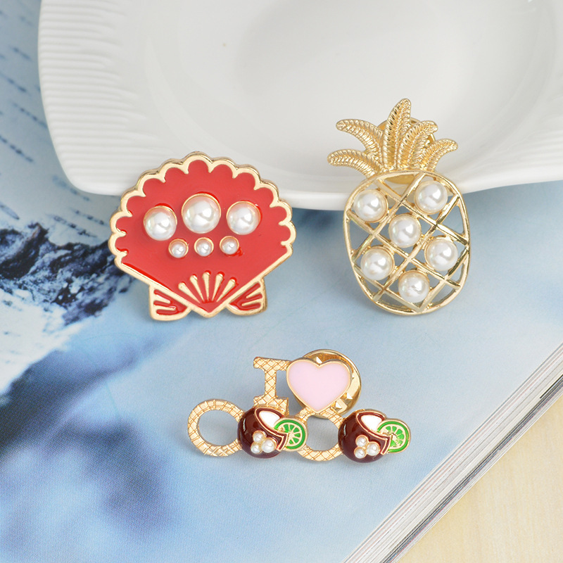 Enamel Lapel Pins Sets Cute Cartoon Plant Pearl Pineapple Badges Brooches for Clothing Bags Backpacks Jackets Hat Jewelry DIY Ac