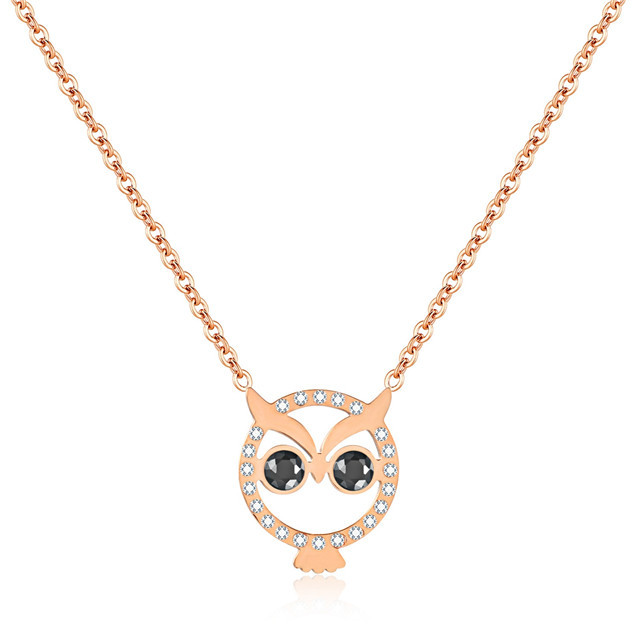 Women Owl Fox Butterfly Pendant Choker Necklace Stainless Steel CZ Crystal Charms Love Animal Jewelry for girls in Gift Box