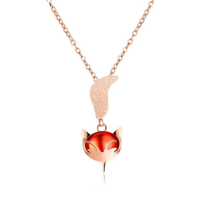 Women Owl Fox Butterfly Pendant Choker Necklace Stainless Steel CZ Crystal Charms Love Animal Jewelry for girls in Gift Box