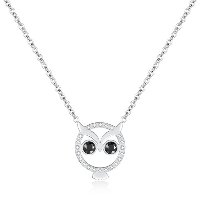 Women Owl Fox Butterfly Pendant Choker Necklace Stainless Steel CZ Crystal Charms Love Animal Jewelry for girls in Gift Box