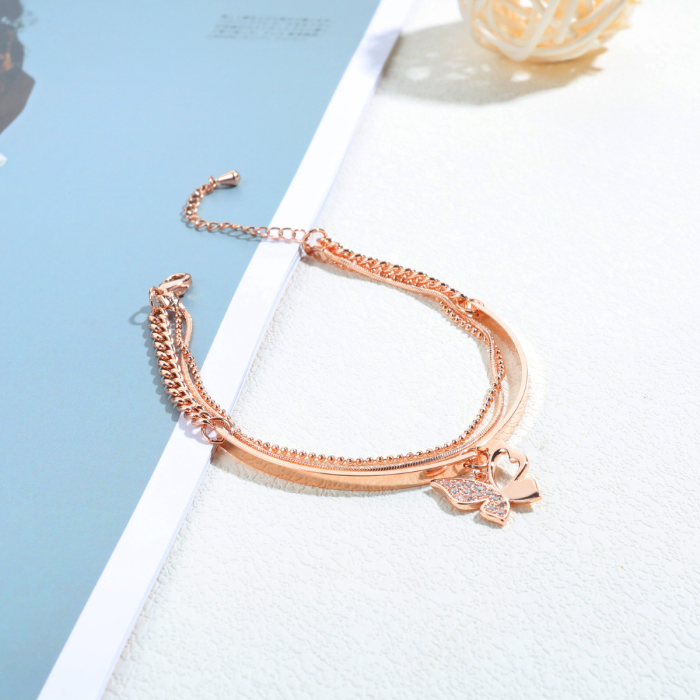 Women Cross Charms Bracelets Goodluck Multi Layer Copper 18K Rose Gold Chain Link Adjustable Bangle Anklet Jewelry for girls