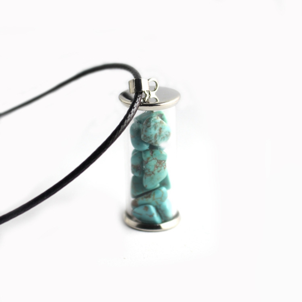Tumbled Wicca Stone Wishing Bottles Pendant Necklace Set Healing Reiki Energy Charged Raw Chip Gemstone Jewelry