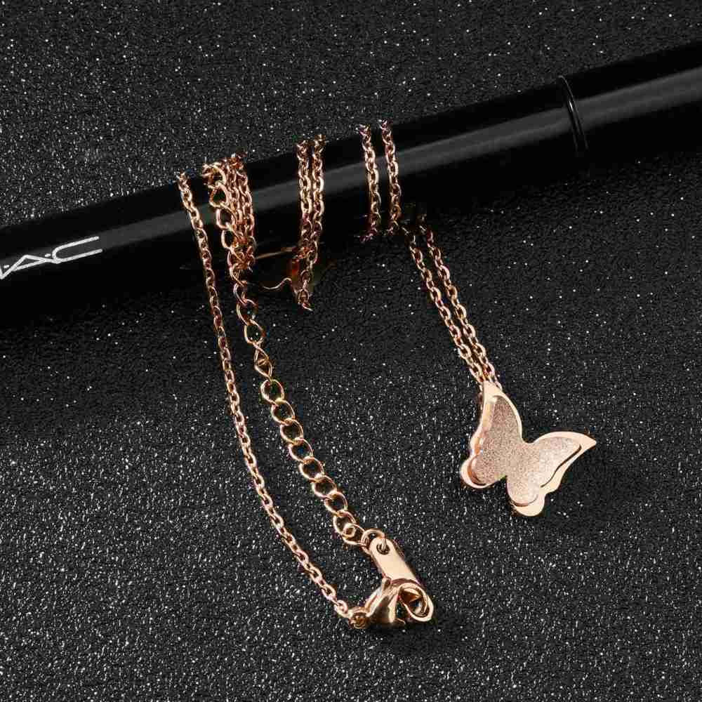 Butterfly Necklace Pendant Titanium Stainless Steel 18K Rose Gold Plated For Girls Women