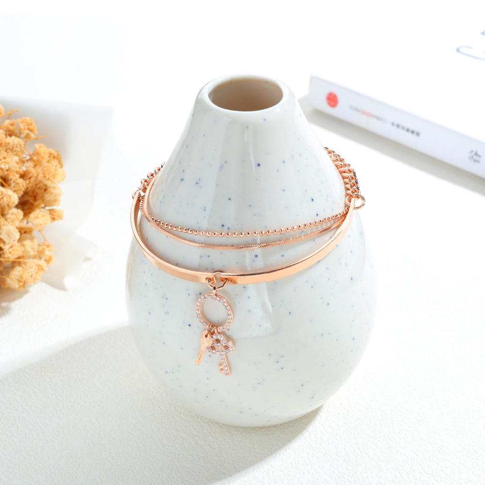 Women Cross Charms Bracelets Goodluck Multi Layer Copper 18K Rose Gold Chain Link Adjustable Bangle Anklet Jewelry for girls