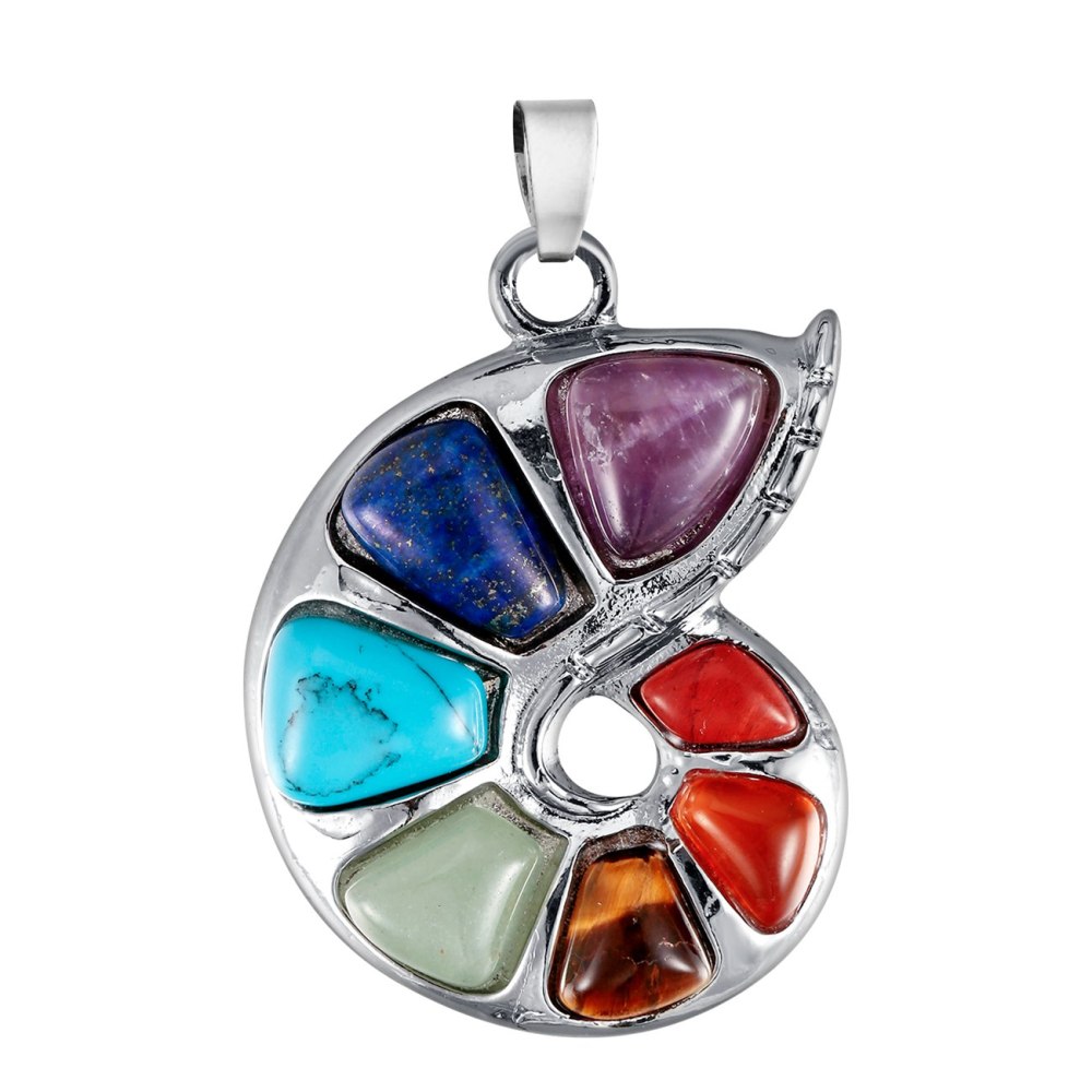 Sea Shell Shape 7 Chakra Gemstone Yoga Pendant Necklace Women Men Healing Snail Conch Healing Jewelry
