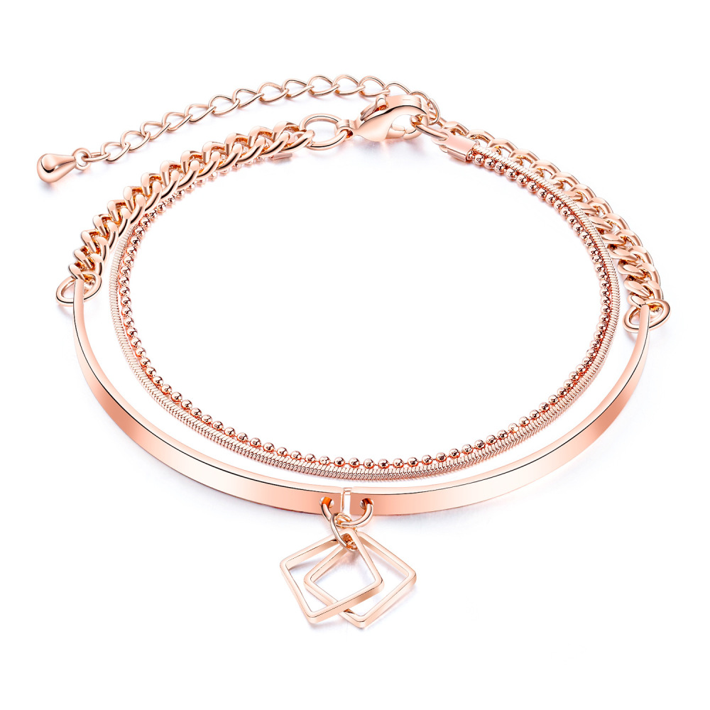 Women Cross Charms Bracelets Goodluck Multi Layer Copper 18K Rose Gold Chain Link Adjustable Bangle Anklet Jewelry for girls