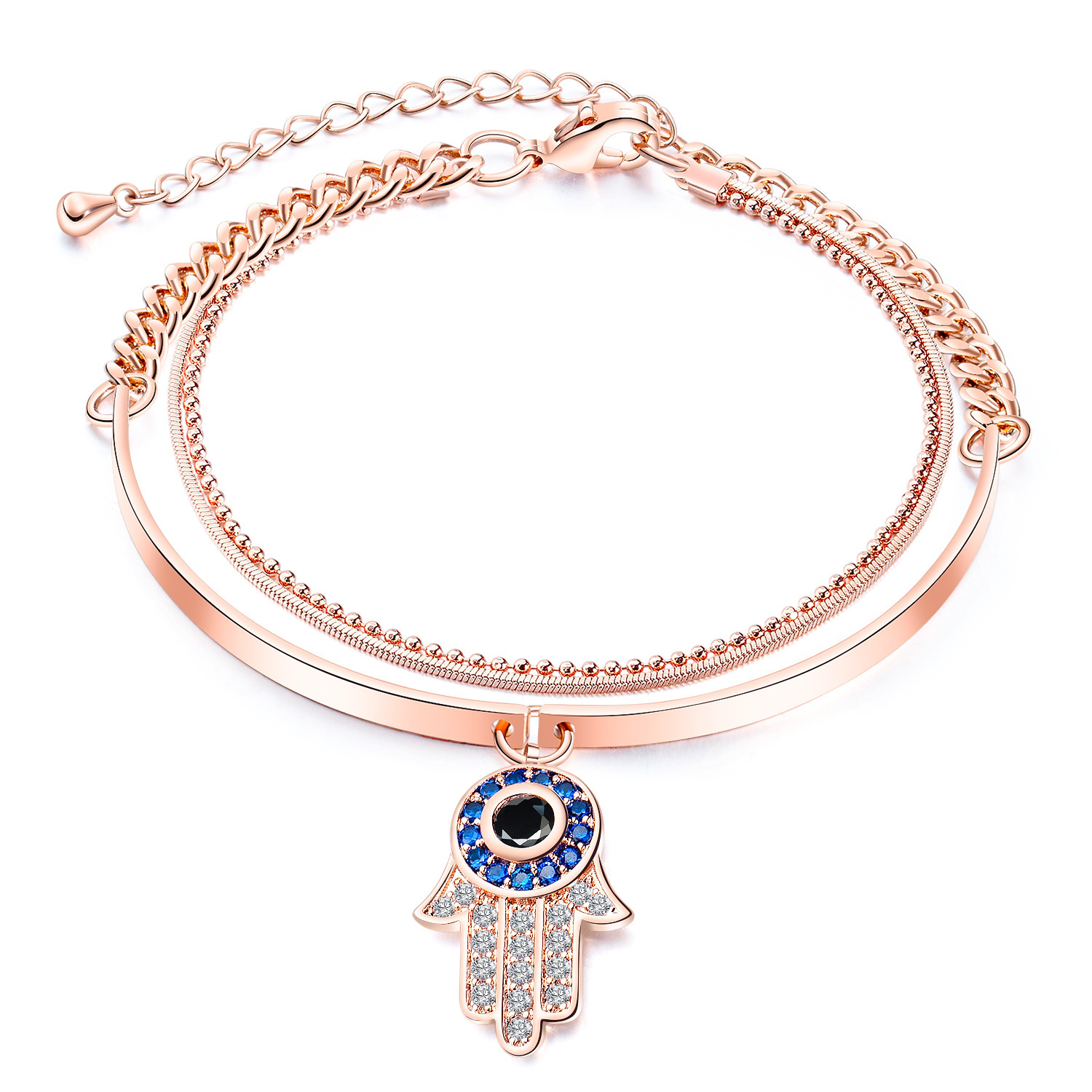 Women Cross Charms Bracelets Goodluck Multi Layer Copper 18K Rose Gold Chain Link Adjustable Bangle Anklet Jewelry for girls