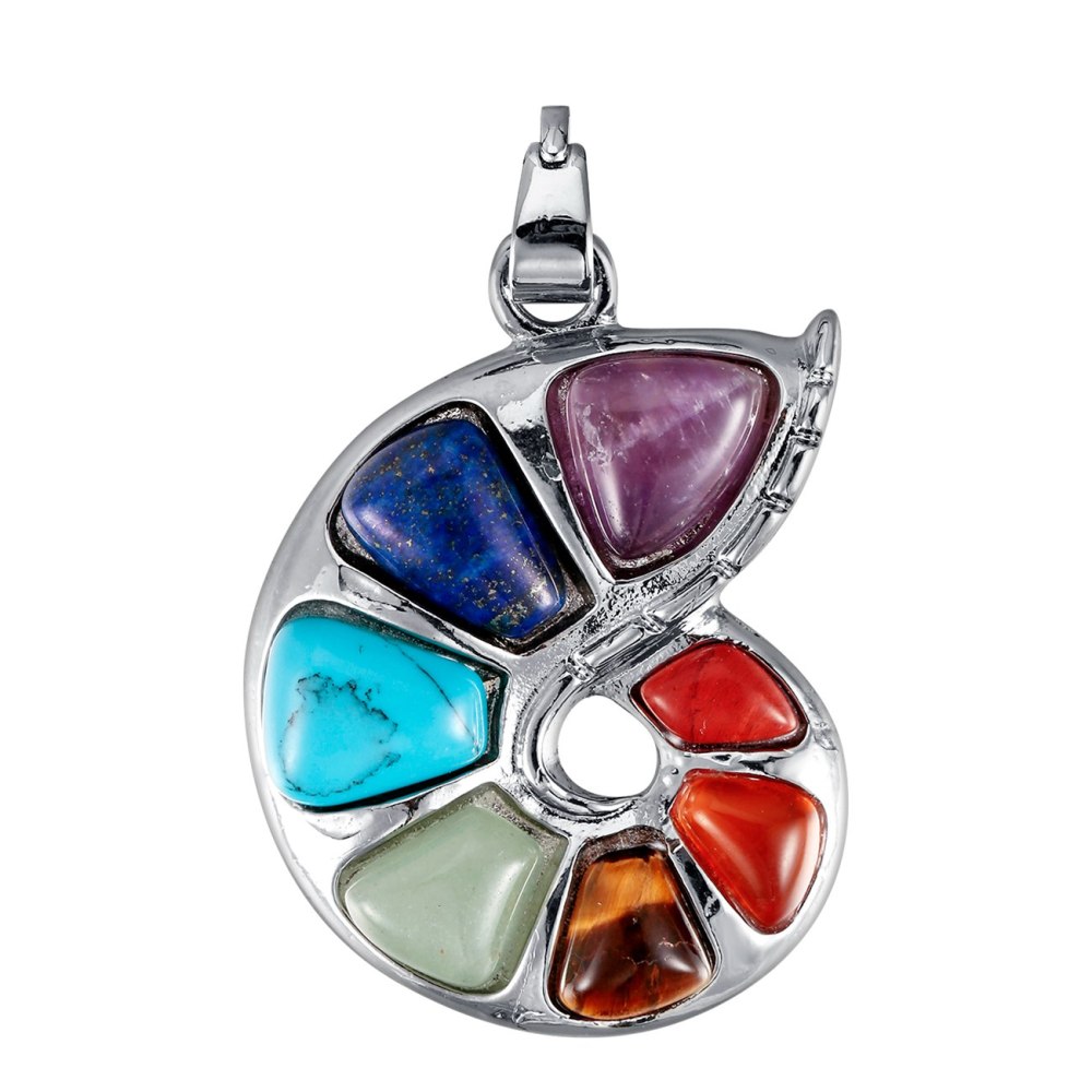 Sea Shell Shape 7 Chakra Gemstone Yoga Pendant Necklace Women Men Healing Snail Conch Healing Jewelry