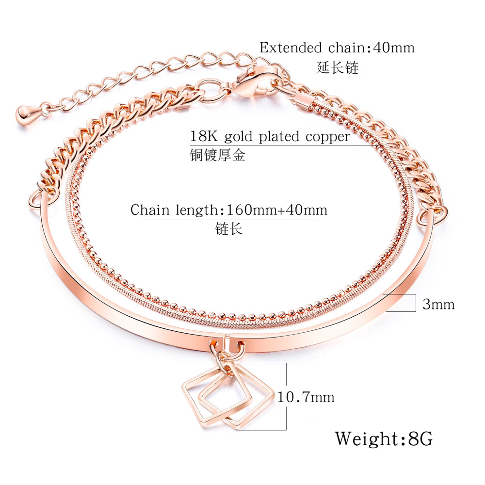 Women Cross Charms Bracelets Goodluck Multi Layer Copper 18K Rose Gold Chain Link Adjustable Bangle Anklet Jewelry for girls