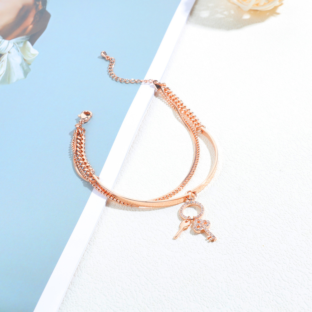 Women Cross Charms Bracelets Goodluck Multi Layer Copper 18K Rose Gold Chain Link Adjustable Bangle Anklet Jewelry for girls