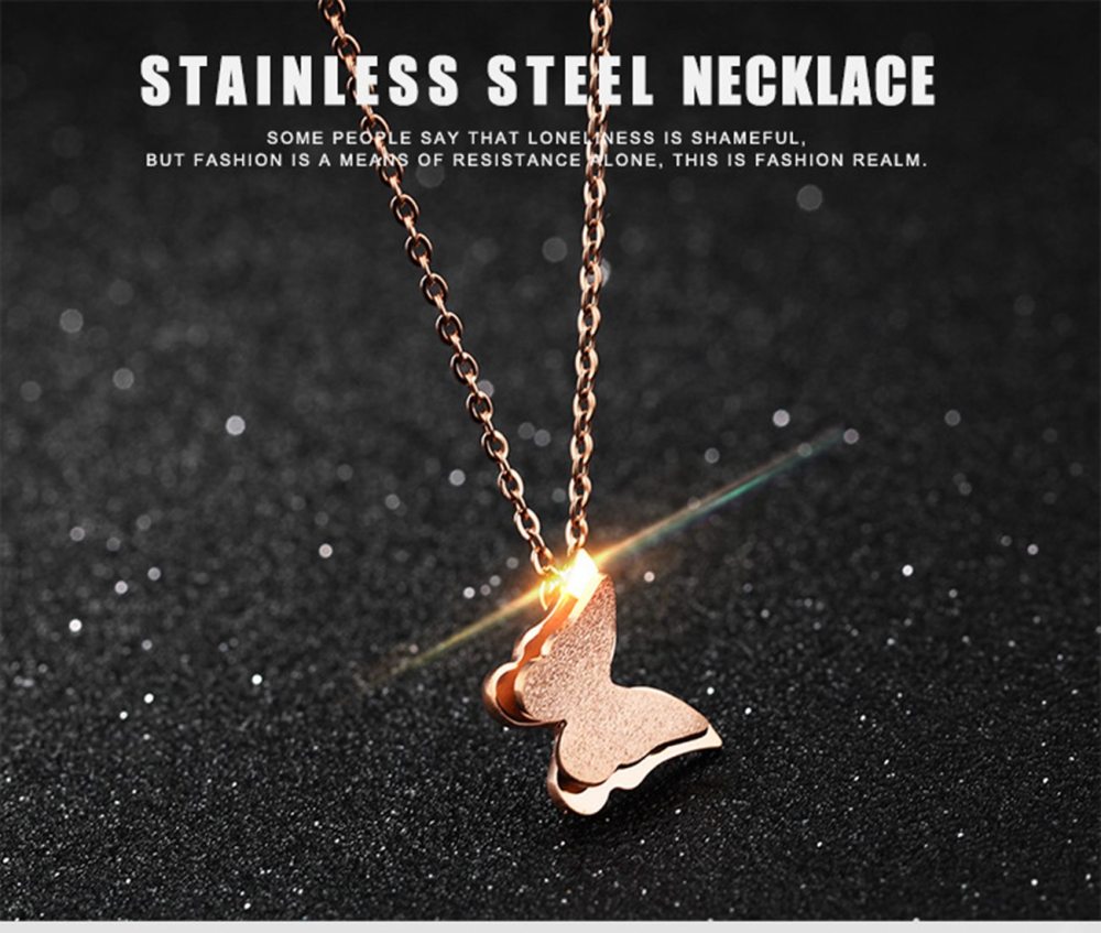 Butterfly Necklace Pendant Titanium Stainless Steel 18K Rose Gold Plated For Girls Women